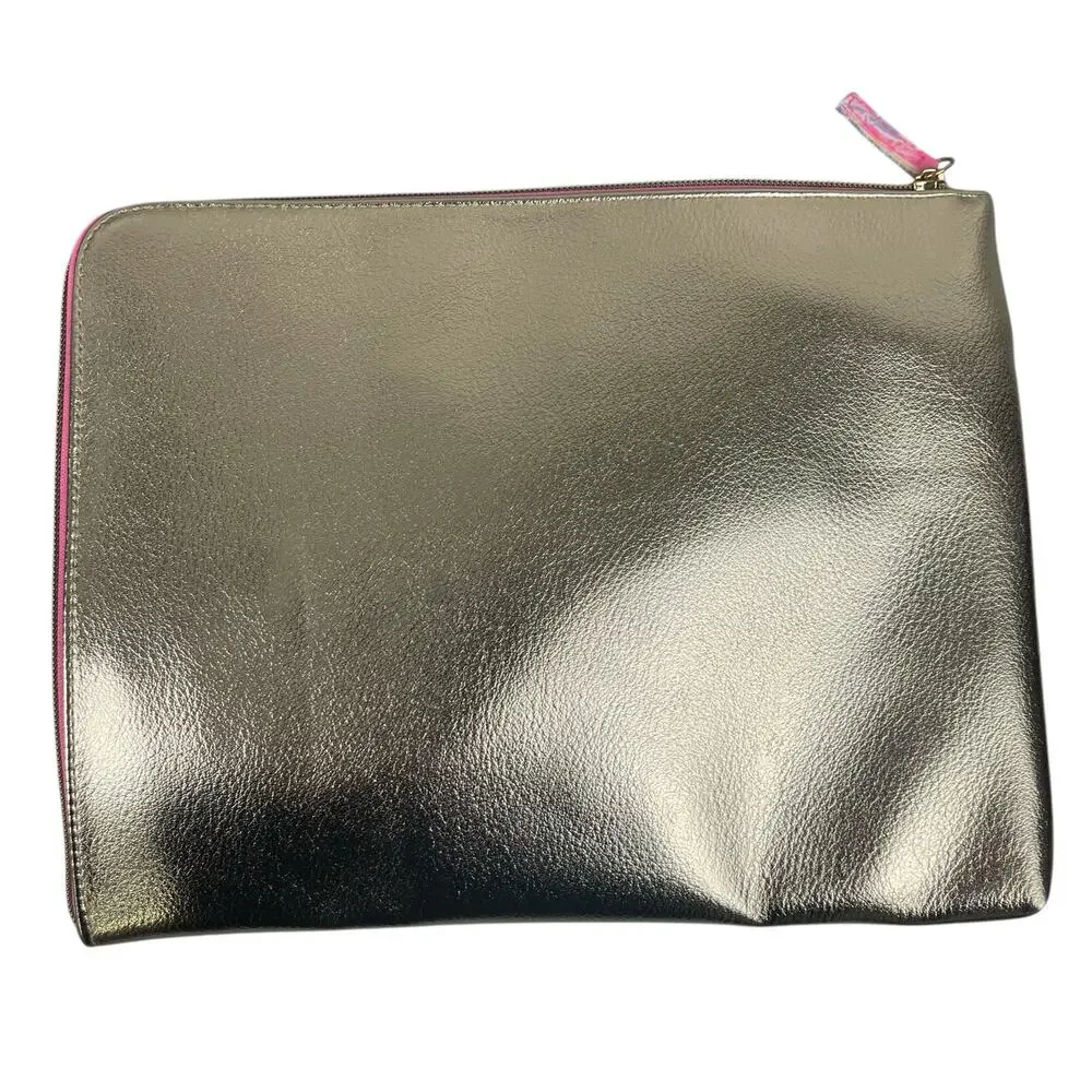 Lilly Pulitzer Gold Metallic Travel Organizer Floral Lined Pouch Clutch Bag OS